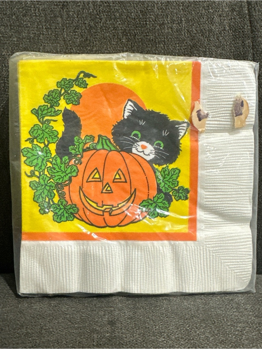 Vintage NOS Gibson Party Napkins Halloween Black Cat With Pumpkin 16 napkin pack
